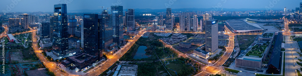 Φωτογραφία Aerial view of landscape at night in chengdu city,China