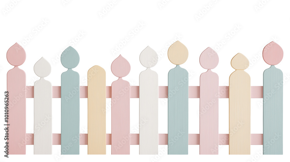 Picket fence in pastel colors isolated on transparent background, , clipping paths for design and decoration Picket fence in pastel colors isolated on transparent background, , clipping paths for design and decoration