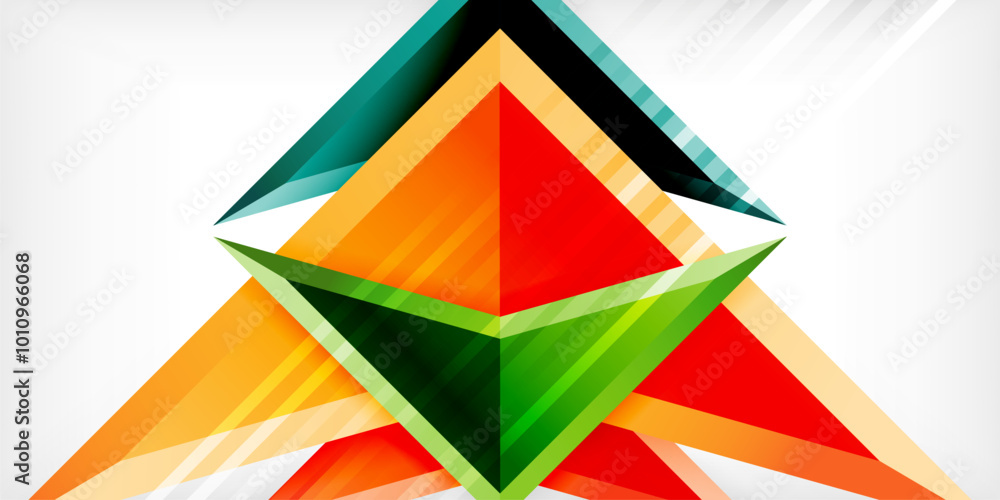 Arrows with 3d effect abstract background. Triangles on light grey backdrop Arrows with 3d effect abstract background. Triangles on light grey backdrop