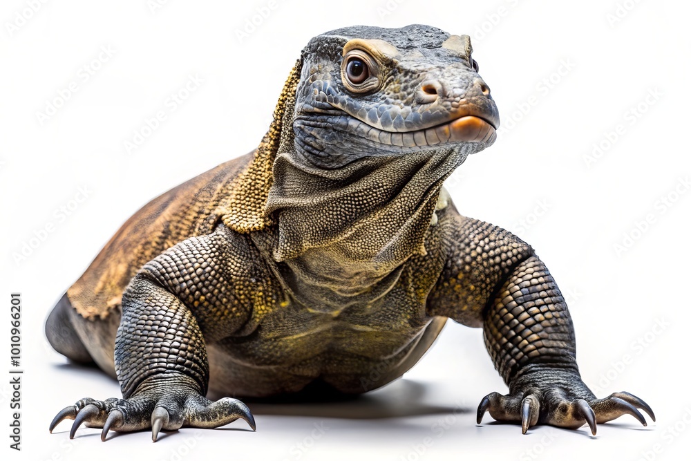 Komodo dragon on a clean white backdrop, ideal for generative AI projects and nature illustrations, making it suitable Komodo dragon on a clean white backdrop, ideal for generative AI projects and nature illustrations, making it suitable