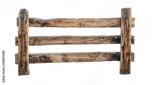 Split rail old rustic wooden fence  isolated on transparent background, , clipping paths for design and decoration photo