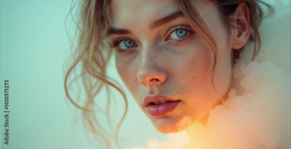 Portrait of a girl in smoke, close-up, pastel colors Portrait of a girl in smoke, close-up, pastel colors