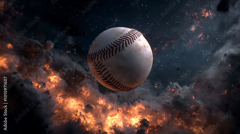 Baseball soaring through a cosmic explosion Baseball soaring through a cosmic explosion