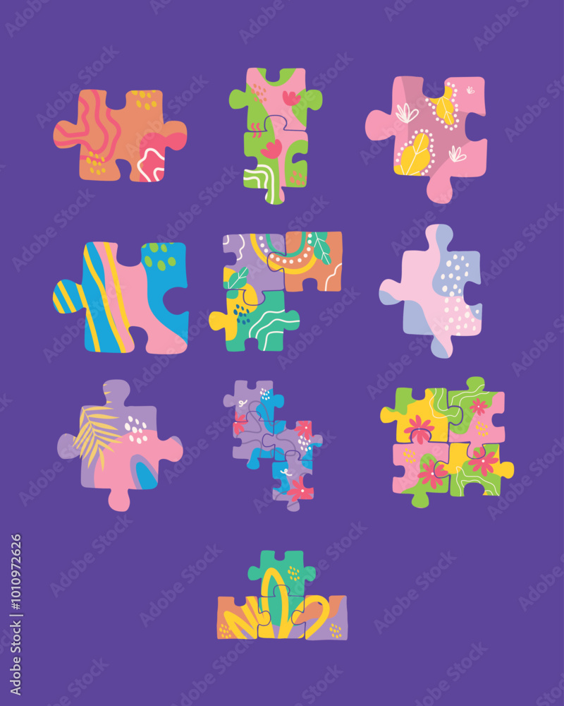 Naklejka premium Vibrant Organic Puzzle Pieces Illustration