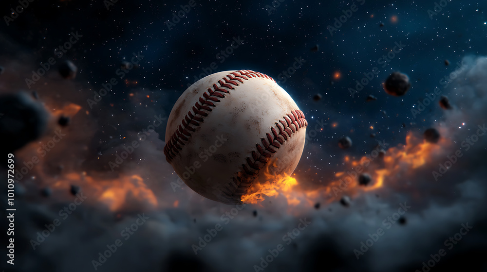 Baseball soaring through a cosmic landscape Baseball soaring through a cosmic landscape