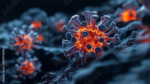 Prokaryotic extremophiles in volcanic regions, heat-tolerant microbes, 3D illustration photo