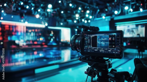 Breaking news from a modern TV studio, with a newscaster and professional broadcasting equipment in a high-tech setting.