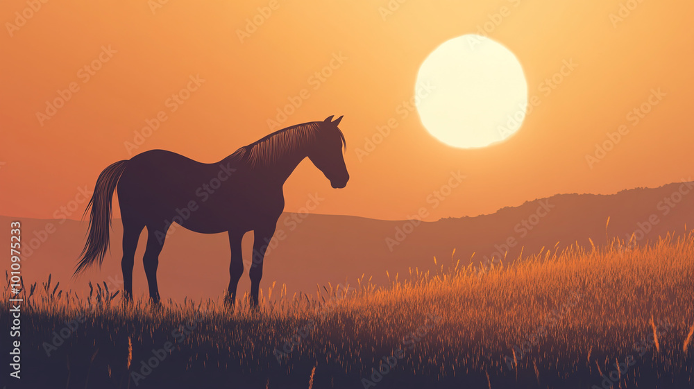 A majestic horse stands in a golden field at sunset, honoring the National Day of the Horse A majestic horse stands in a golden field at sunset, honoring the National Day of the Horse