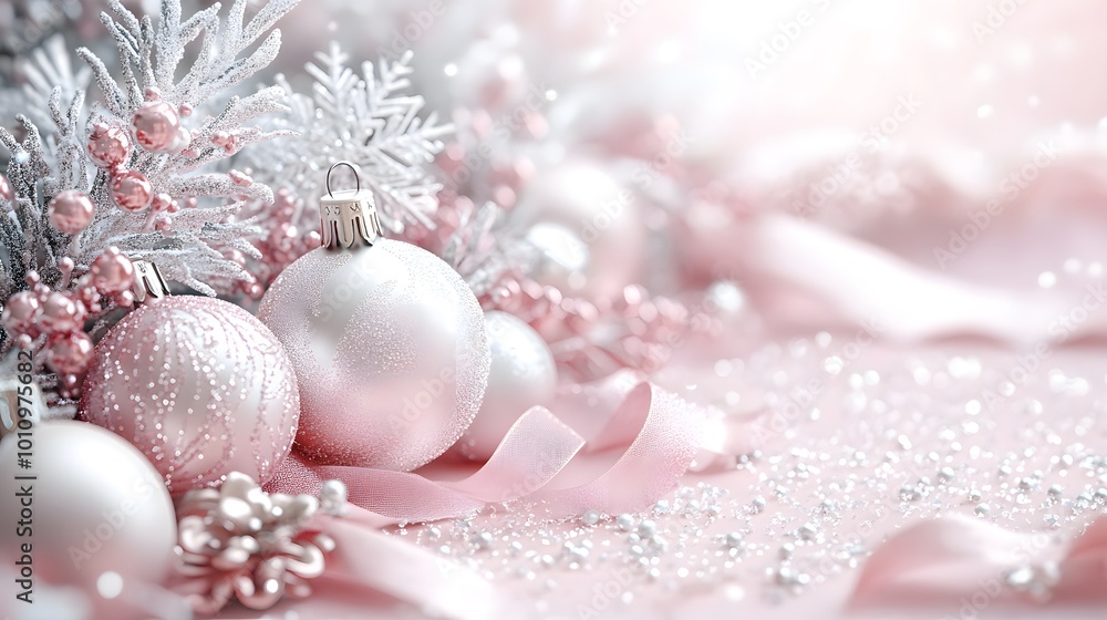 Chic Minimalistic Holiday Banner with Snowflakes and Silver Ornaments Chic Minimalistic Holiday Banner with Snowflakes and Silver Ornaments