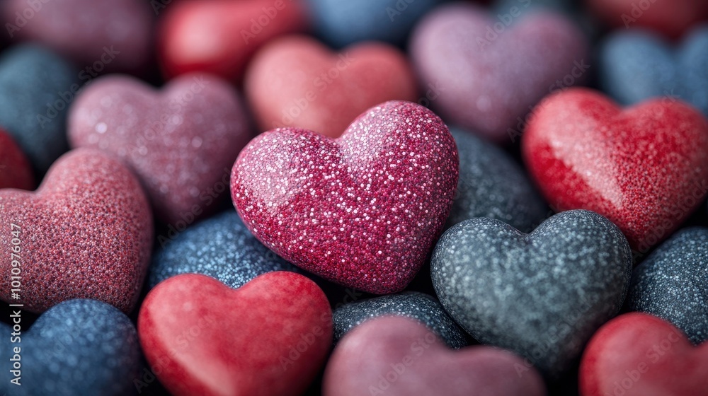 Colorful Glitter Heart Stones in Close-Up View Creating a Romantic and Festive Atmosphere for Valentine's Day or Special Occasions Colorful Glitter Heart Stones in Close-Up View Creating a Romantic and Festive Atmosphere for Valentine's Day or Special Occasions