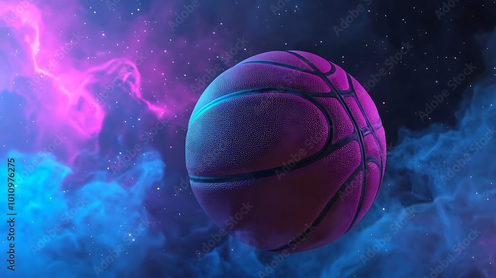 Fototapeta premium Cosmic basketball in a vibrant galaxy backdrop