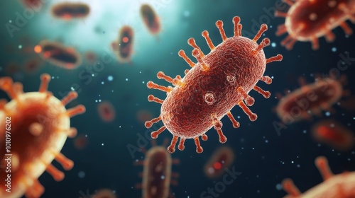 Prokaryotic life under UV radiation, survival mechanisms, 3D rendering