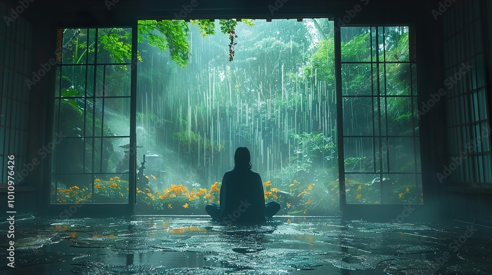 Tranquil Rain: A Moment of Peace in a Japanese Garden Tranquil Rain: A Moment of Peace in a Japanese Garden