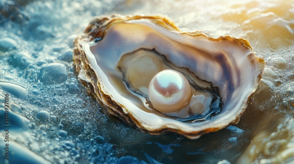 Close-up of an oyster with a pearl inside, capturing the elegance and allure of underwater gems. Close-up of an oyster with a pearl inside, capturing the elegance and allure of underwater gems.