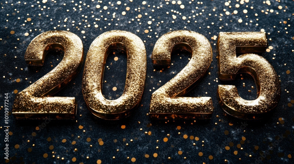 Sparkling Golden 2025 Numbers on Dark Glitter Background for New Year Celebration and Festive Holiday Design Sparkling Golden 2025 Numbers on Dark Glitter Background for New Year Celebration and Festive Holiday Design