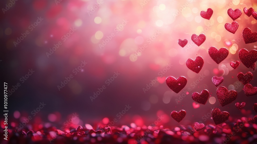 Romantic Red Hearts Floating in a Dreamy Bokeh Background for Valentine's Day or Love-Themed Designs Romantic Red Hearts Floating in a Dreamy Bokeh Background for Valentine's Day or Love-Themed Designs