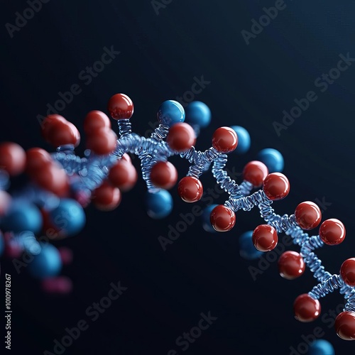 Prokaryotic RNA polymerase transcribing genes, molecular process, 3D rendering photo