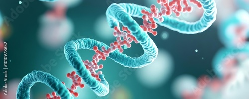 Prokaryotic transcription, RNA polymerase in action, 3D rendering photo