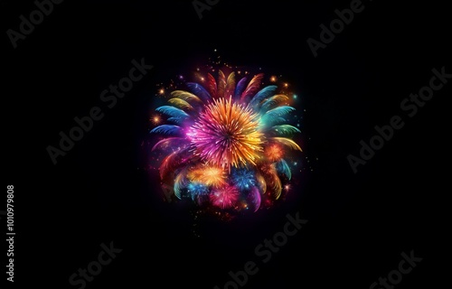 A colorful firework display explodes in the night sky.