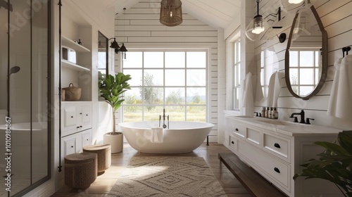 Rustic Elegance  Farmhouse Bathroom Interior Design with Luxury Touches and Beautiful Architectural Details