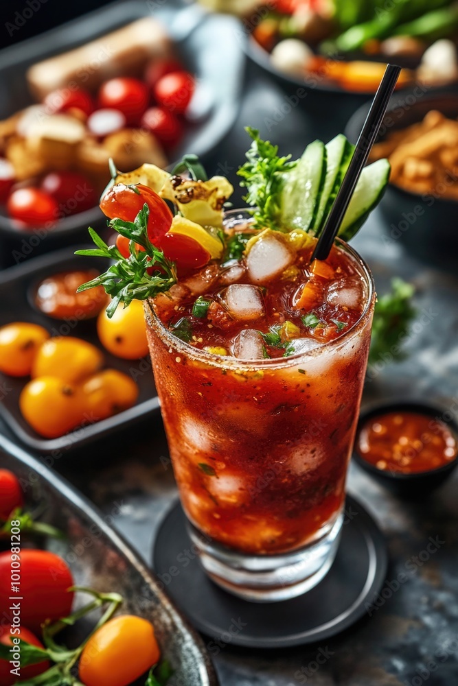 Bloody drink with garnishes Bloody drink with garnishes
