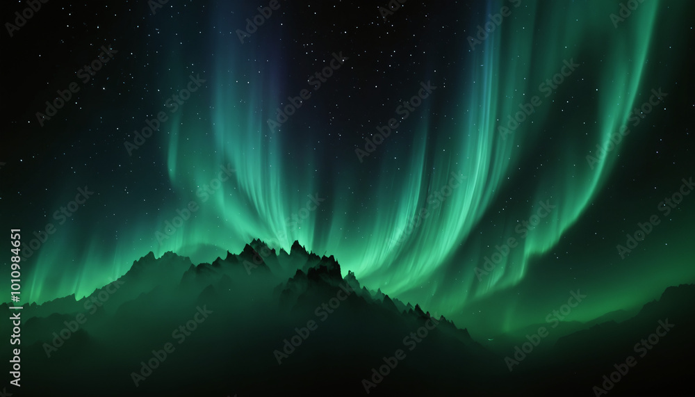 Fototapeta premium Beautiful aurora in the night sky, alien landscape in the north
