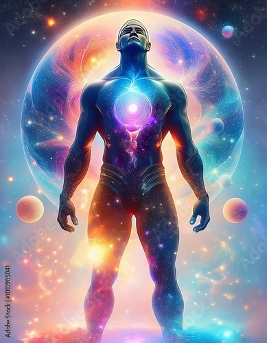 Obraz na płótnie Man in various cosmic space.