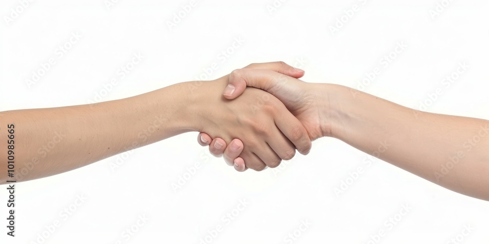Handshake between two people for agreements, isolated on white background Handshake between two people for agreements, isolated on white background