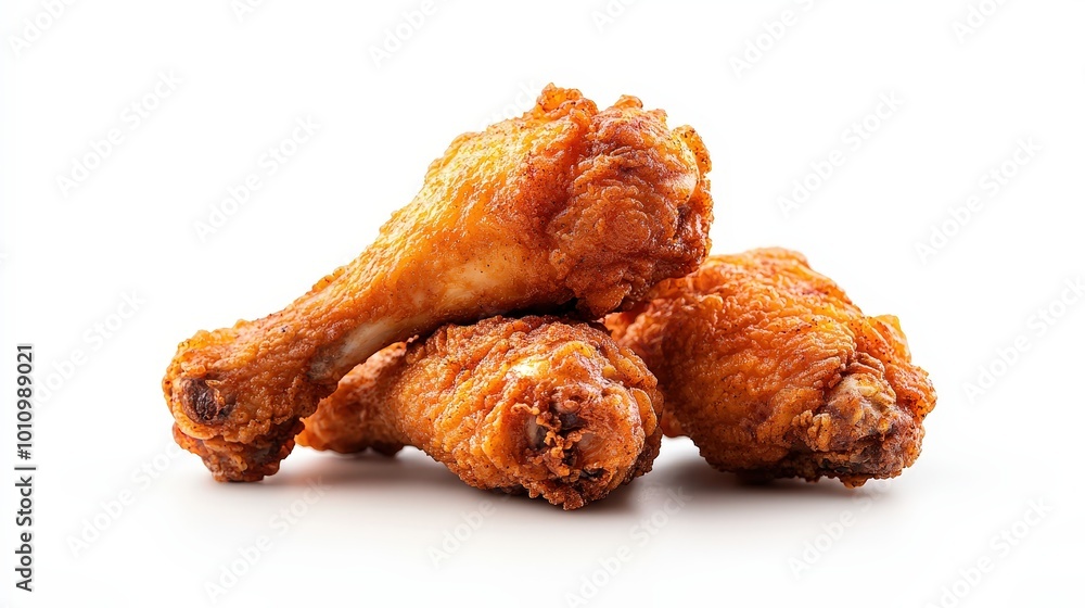 Crispy Fried Chicken Drumsticks on White Background Crispy Fried Chicken Drumsticks on White Background