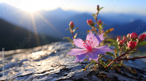 edelwiss flower on top of the mountain photo