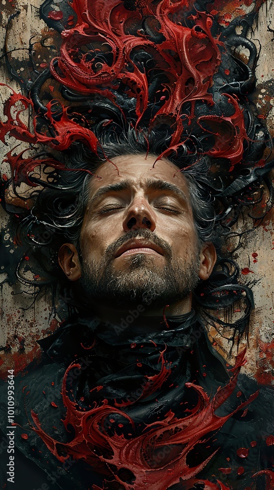 Surreal Blood Splatter: A Man's Inner Turmoil Surreal Blood Splatter: A Man's Inner Turmoil