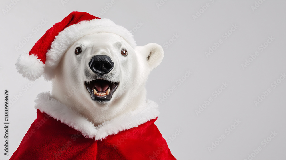 festive polar bear in Santa costume festive polar bear in Santa costume