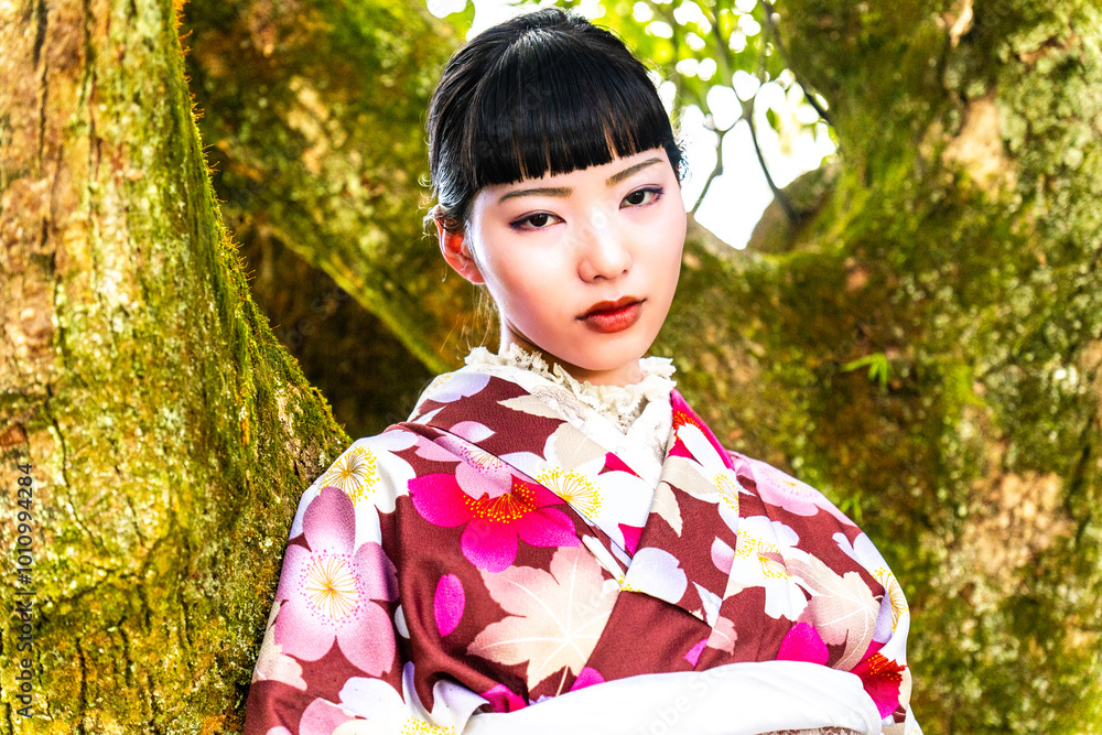 ポーズを決める着物の女性 ポーズを決める着物の女性