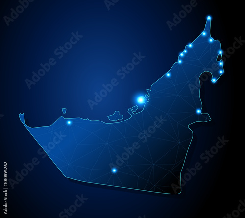United Arab Emirates - country shape with lines connecting major cities