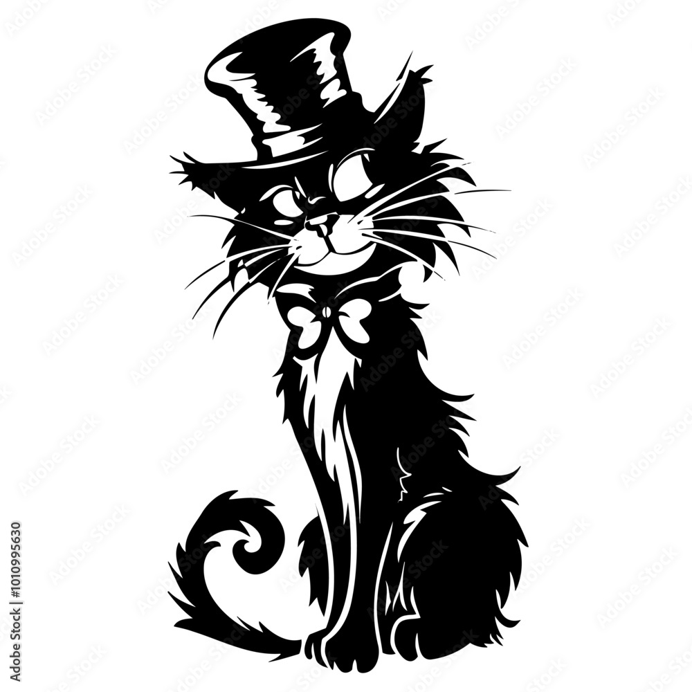 Mischievous Cat in Witch Hat in Artistic Black and White Mischievous Cat in Witch Hat in Artistic Black and White