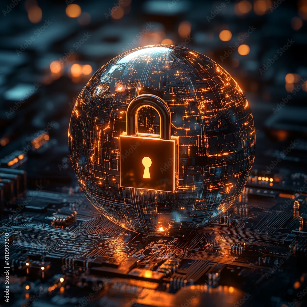 Global Digital Security with Glowing Padlock Symbol on Secure Technology Network Global Digital Security with Glowing Padlock Symbol on Secure Technology Network