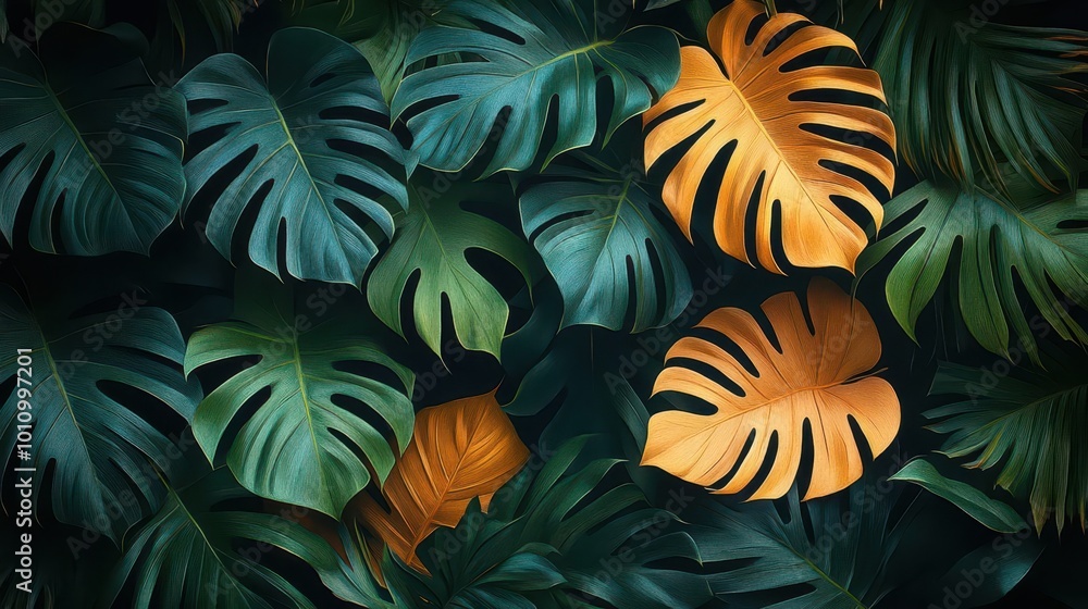 richly detailed abstract foliage pattern featuring handdrawn monstera leaves palm fronds and tropical branches creating a lush botanical wallpaper ideal for prints and decor richly detailed abstract foliage pattern featuring handdrawn monstera leaves palm fronds and tropical branches creating a lush botanical wallpaper ideal for prints and decor