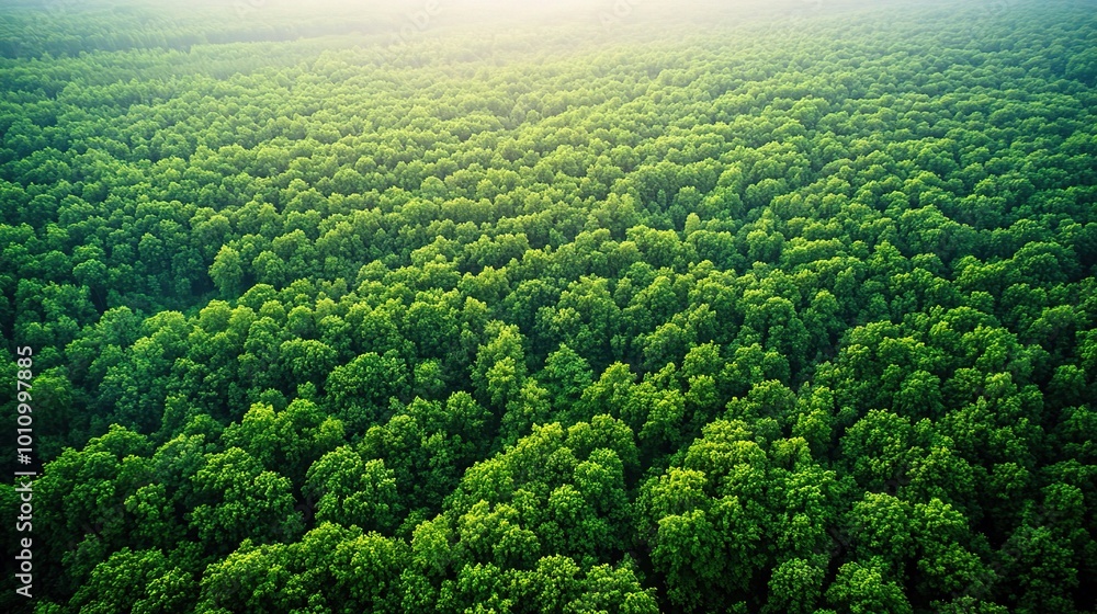 Lush Green Forest Aerial View in Soft Light Lush Green Forest Aerial View in Soft Light