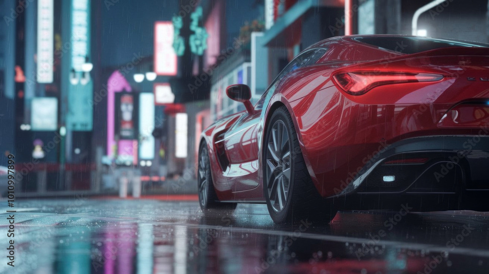 red car vector illustration on the road with motion blur background red car vector illustration on the road with motion blur background
