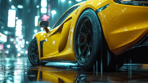 Sleek Orange Sports Car with Chrome Wheels at Luxury Auto Show