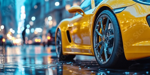 Sleek Orange Sports Car with Chrome Wheels at Luxury Auto Show