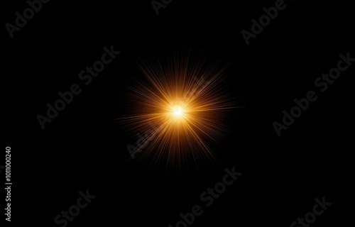 A bright, yellow-orange light bursts from the center of a black background.