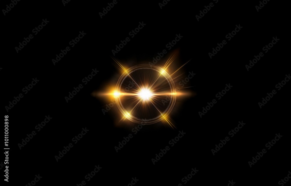 A bright gold light emits from the center of a circular glow with thin, glowing lines radiating outwards. A bright gold light emits from the center of a circular glow with thin, glowing lines radiating outwards.