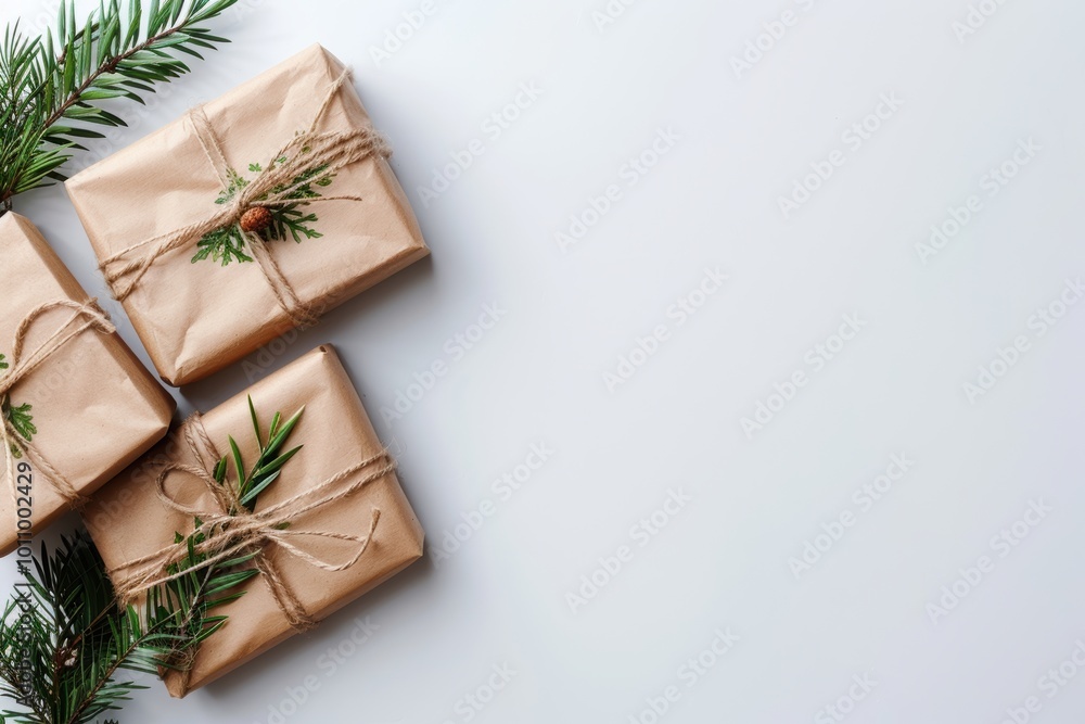 Beautifully wrapped Christmas gifts in various designs on a clean white background. Beautifully wrapped Christmas gifts in various designs on a clean white background.