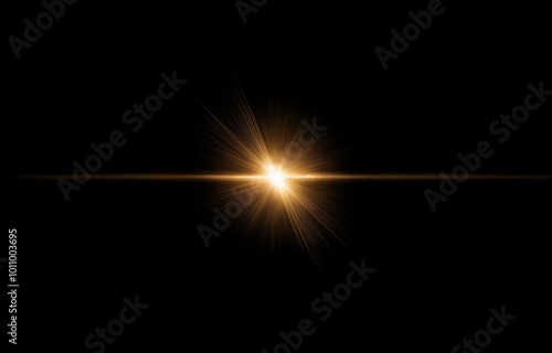 A single bright gold light source with rays of light radiating outward on a black background.