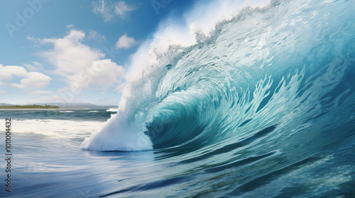 big waves roll on the beach for surfing