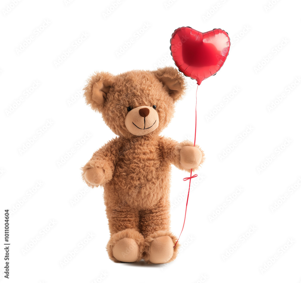 Obraz premium Cute brown teddy bear with heart. Isolated. Ai 