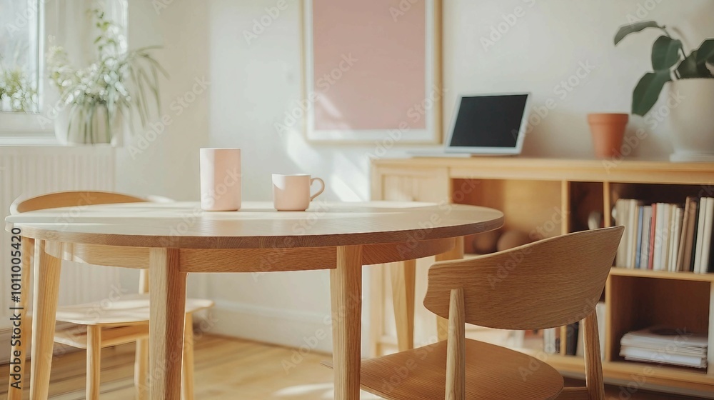 Modern Minimalist Dining Room Interior with Wooden Table and Chairs Modern Minimalist Dining Room Interior with Wooden Table and Chairs