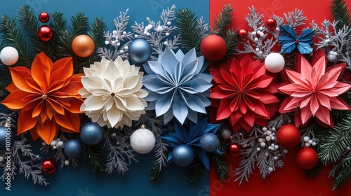 Festive Paper Flowers and Ornaments Holiday Decor