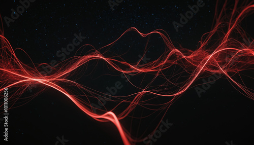 Red digital brainwaves in space, good for neural connections, neural network portrayal and artificial intelligence